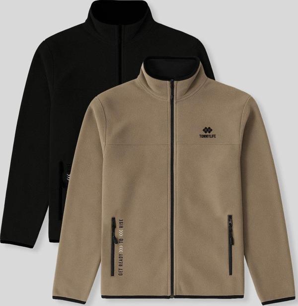 Standart Kalıp Dik Yaka 2li Paket Siyah-Camel Erkek Polar Sweatshirt - 87992 - Image 1