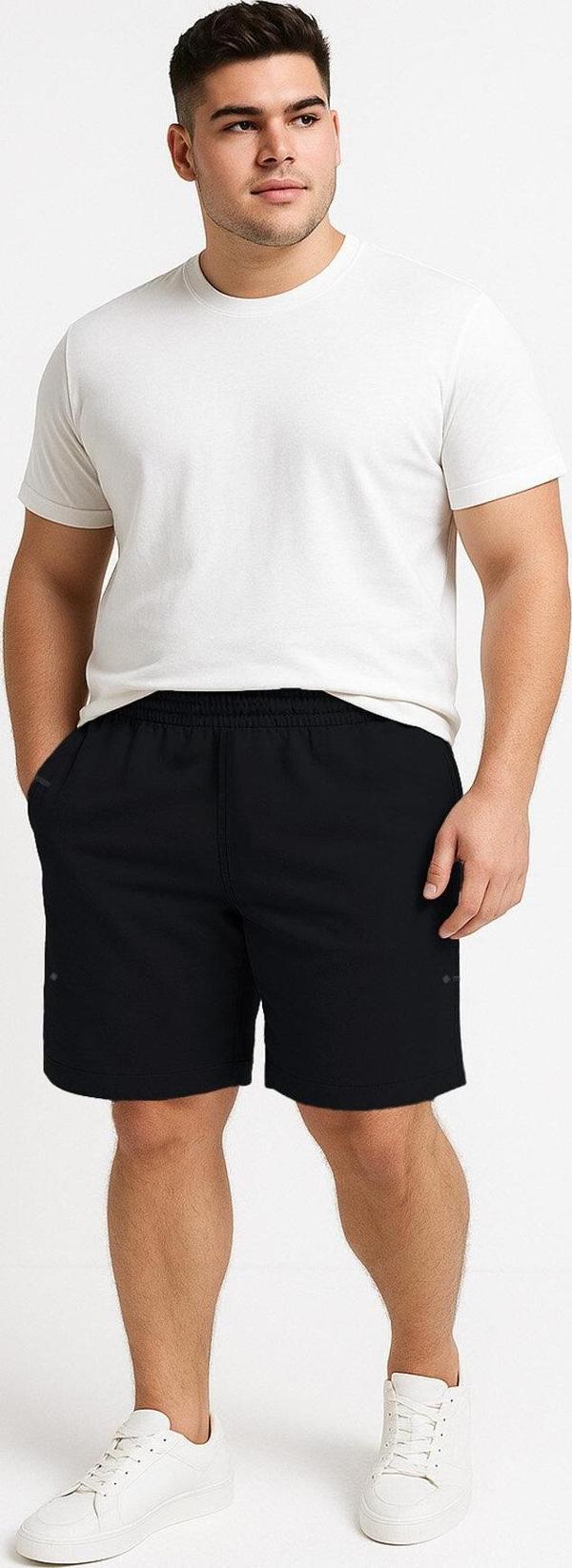 Siyah Rahat Form Bağcıklı Cep Detaylı Battal Büyük Beden Erkek Şort - 81297 - Image 1