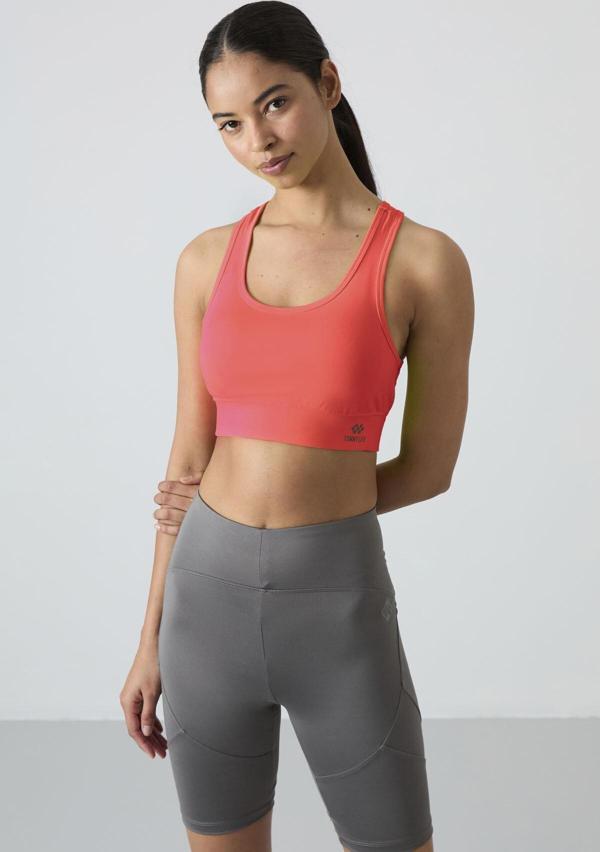 Neon Pembe Sırt Detaylı Dar Kalıp U Yaka Kadın Spor Büstiyer - 97120 - Image 1