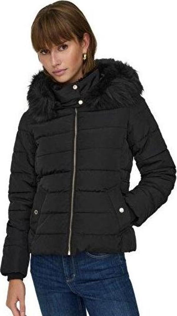 Only Onlnewcamilla Fur Hood Jacket Cc Otw Kadın Günlük Mont 15304767-BLACK Siyah - Image 1