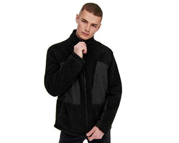 Only Onsvillads Sherpa Mix Jacket Otw Erkek Polar Ceket 22022512-BLACK Siyah - Image 1