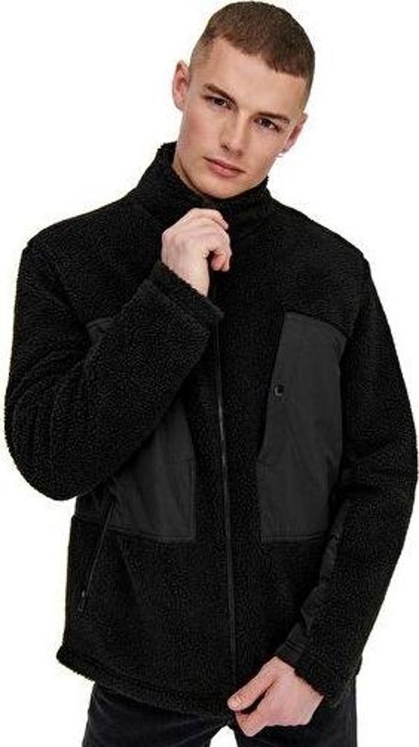 Only Onsvillads Sherpa Mix Jacket Otw Erkek Polar Ceket 22022512-BLACK Siyah - Image 1