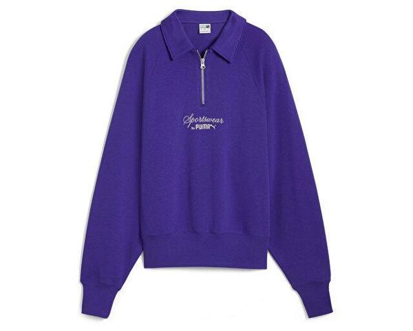 Puma Classics+ Half Zip Polo Crew Kadın Günlük Sweatshirts 62656127 Mor - Image 1