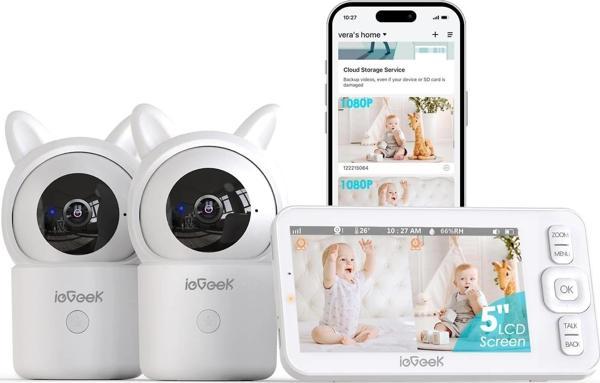 ieGeek Bebek Monitörü Kamera ve Ses, 5 Inc HD Gece Görüşü - 2 Kamera - Image 1