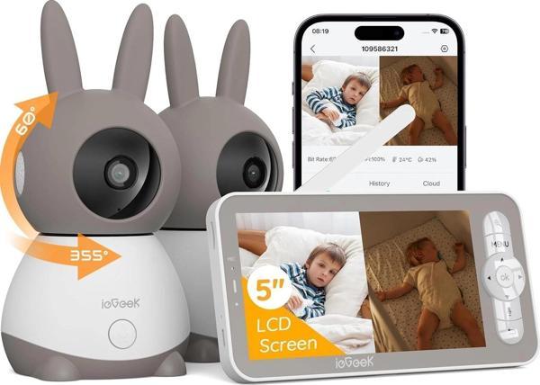 ieGeek Video Bebek Monitörü Kamerası 2K HD - 5 Inc - 2 Kamera - Image 1