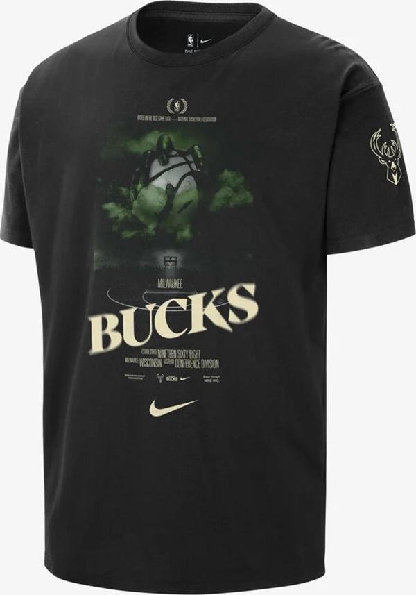 Nike NBA Milwaukee Bucks Courtside Loose Fit T-Shirt Erkek Bol Kesim Pamuklu Logolu Tişört Siyah - Image 1
