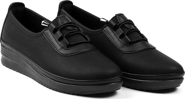 Kadın Siyah Ortopedik Anne Ayakkabısı - Rahat Kaymaz Taban, Bağcıklı Günlük Yürüyüş Ayakkabısı - Image 1