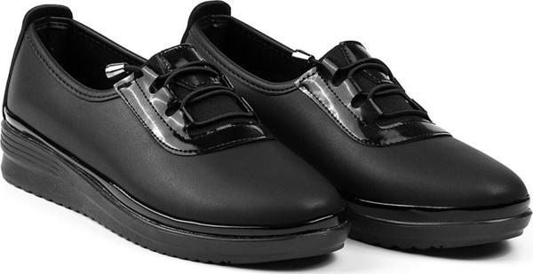 Kadın Siyah Rugan Detaylı Ortopedik Anne Ayakkabısı - Rahat Kaymaz Taban, Bağcıklı Günlük Yürüyüş Ayakkabısı - Image 1