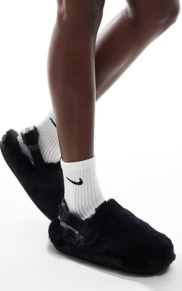 Nike Calm Mule SE Women's Slides Kadın Peluş Soft Kürklü Günlük Sandalet Siyah - Image 1
