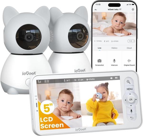 ieGeek Video Bebek Monitörü 2 Kameralı, 5 Inc Ekran - 2K HD - Image 1