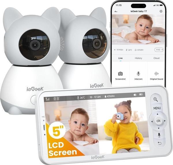 ieGeek Video Bebek Monitörü 2 Kameralı, 5 Inc Ekran - 2K HD - Image 1