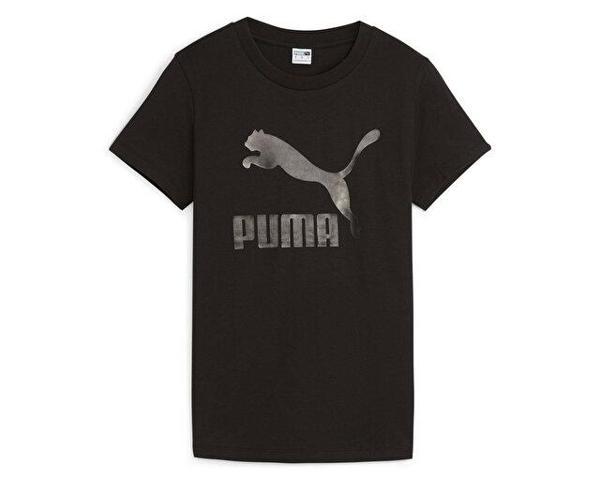 Puma Classics Shiny Logo Tee Kadın Günlük Tişört 62559701 Siyah - Image 1