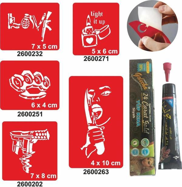 Hayat bir Savaş Desenleri Hint Kınası ile Geçici Dövme Yapma Seti - Image 1