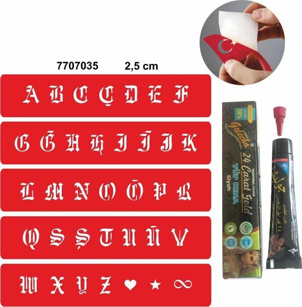 Alfabe Gotik Harfler Hint Kınası ile Geçici Dövme Yapma Seti - Image 1