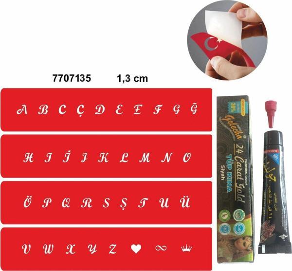 Alfabe Şerit Harfler Hint Kınası ile Geçici Dövme Yapma Seti - Image 1