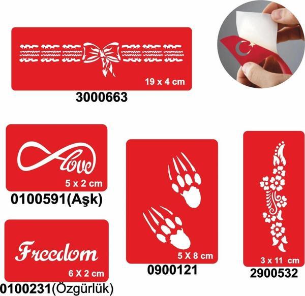 Aşk Özgürlüktür 5'li Set Geçici Dövme Kına Şablonu - Image 1