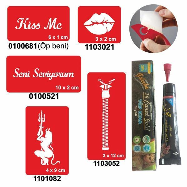 Aşk Sembolleri Hint Kınası ile Geçici Dövme Yapma Seti - Image 1