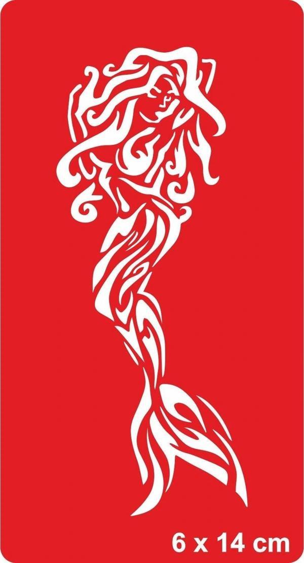Tribal Deniz Kızı Tattoo Geçici Dövme Şablonları Kına Kalıpları - Image 1