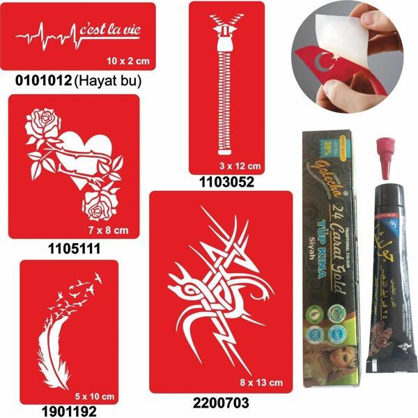 Örtücü  Desenleri Hint Kınası ile Geçici Dövme Yapma Seti - Image 1