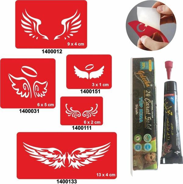 Kanat Desenleri Kına ile Geçici Dövme Yapma Seti - Image 1