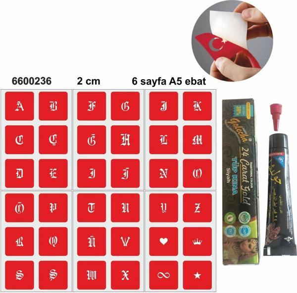 Kare Gotik Harfler Hint Kınası ile Geçici Dövme Yapma Seti - Image 1