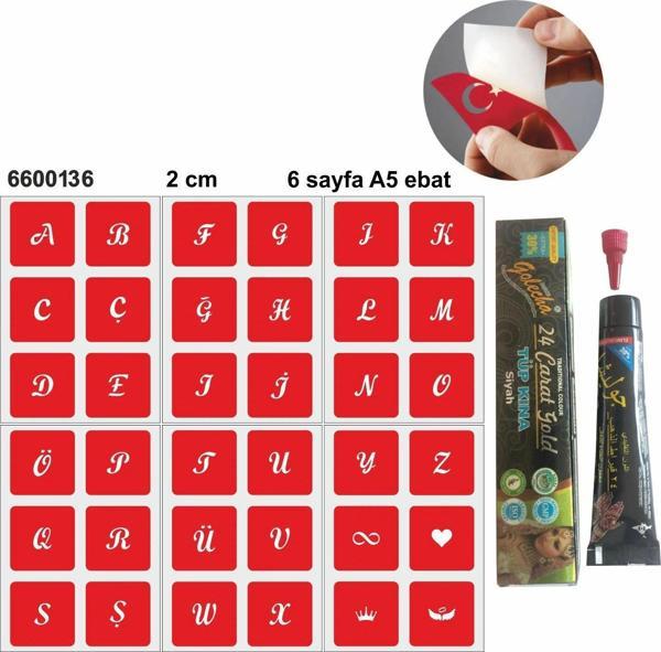 Kare Harfler Hint Kınası ile Geçici Dövme Yapma Seti - Image 1