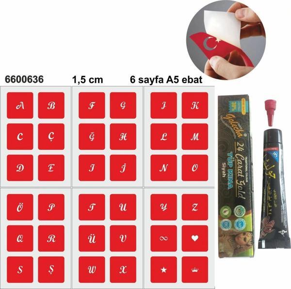 El Yazısı Harfler Hint Kınası ile Geçici Dövme Yapma Seti - Image 1