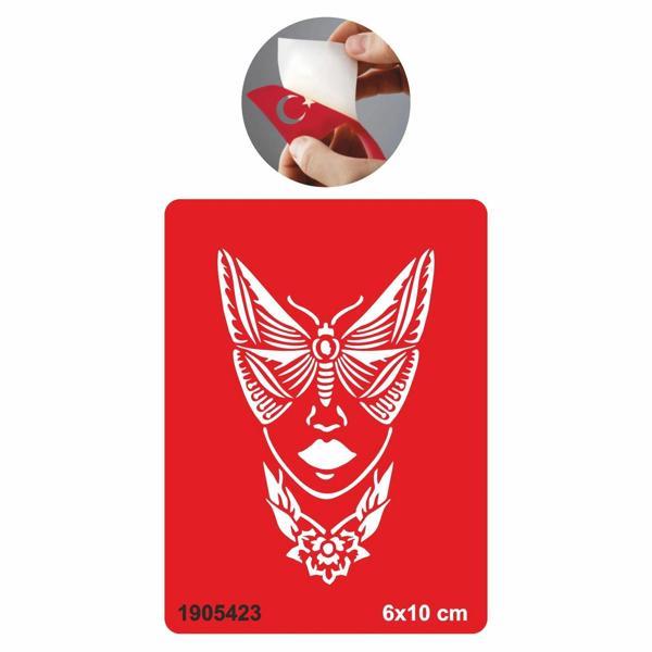 Kelebek Yüzlü Kadın Tattoo Geçici Dövme Şablonları Kına Kalıpları - Image 1
