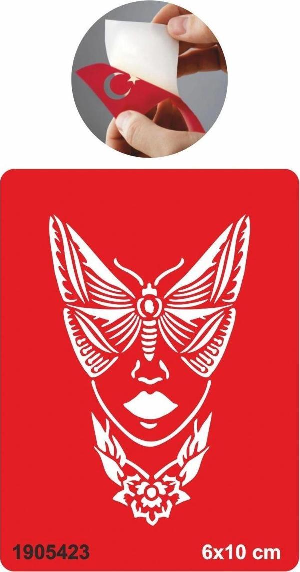 Kelebek Yüzlü Kadın Tattoo Geçici Dövme Şablonları Kına Kalıpları - Image 1