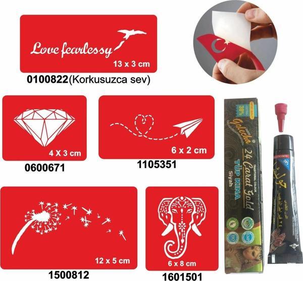 Elmas ve Fil Desenleri Hint Kınası ile Geçici Dövme Yapma Seti - Image 1