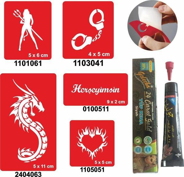 Kelepçe ve Kalp Desenleri Hint Kınası ile Geçici Dövme Yapma Seti - Image 1