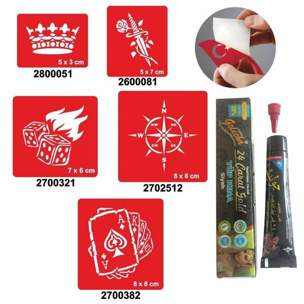 Rota ve Şans Desenleri Hint Kınası ile Geçici Dövme Yapma Seti - Image 1