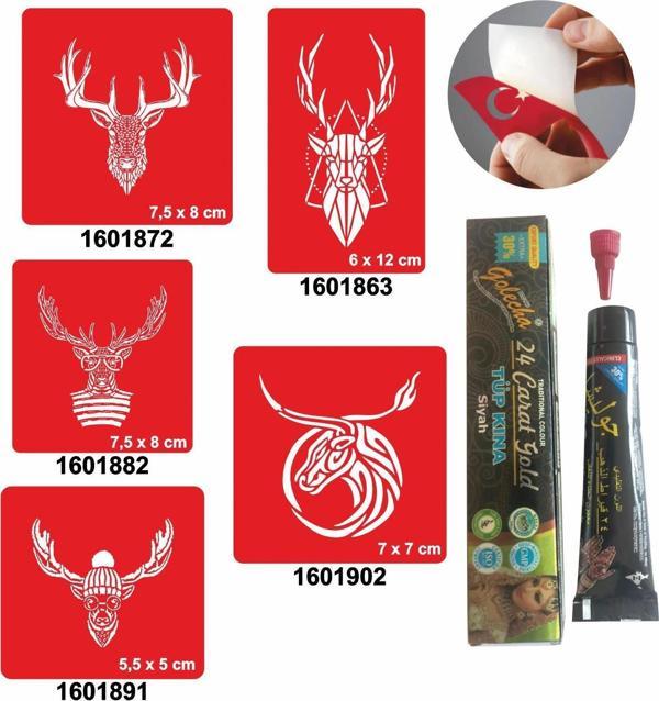 Geyik Desenleri Hint Kınası ile Geçici Dövme Yapma Seti - Image 1