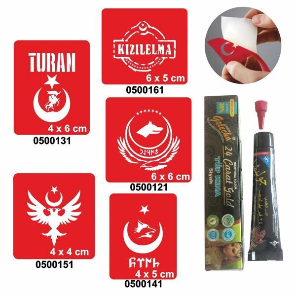 Türkçülük Sembolleri  Hint Kınası ile Geçici Dövme Yapma Seti - Image 1