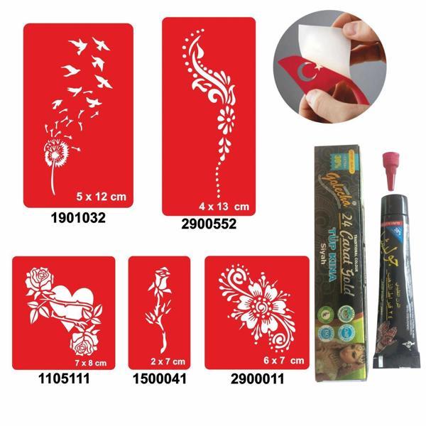 Tüy ve Çiçek Desenleri Hint Kınası ile Geçici Dövme Yapma Seti - Image 1