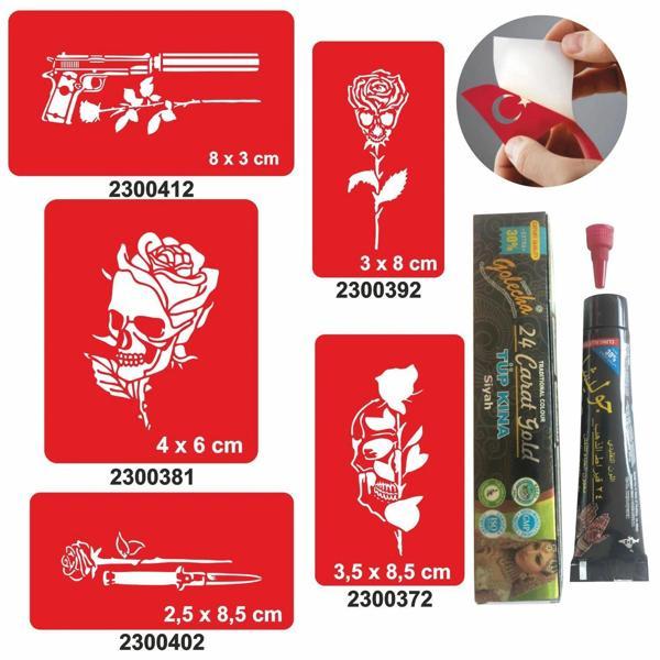 Kurukafa Gül Desenleri Hint Kınası ile Geçici Dövme Yapma Seti - Image 1