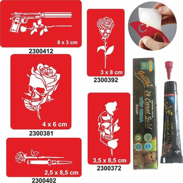 Kurukafa Gül Desenleri Hint Kınası ile Geçici Dövme Yapma Seti - Image 1