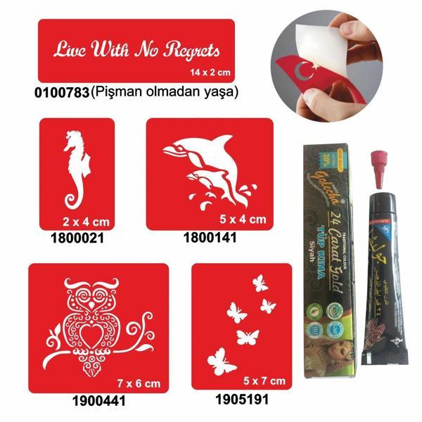Kuş ve Balık Desenleri Hint Kınası ile Geçici Dövme Yapma Seti - Image 1