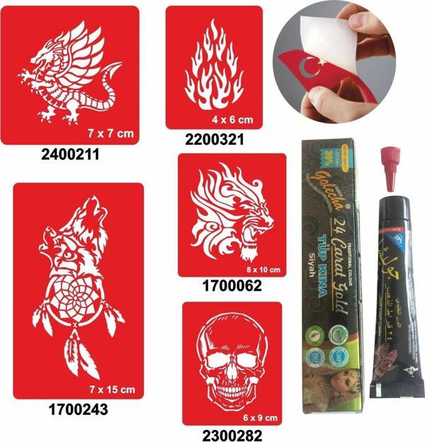 Vahşi Alev Desenleri Hint Kınası ile Geçici Dövme Yapma Seti - Image 1