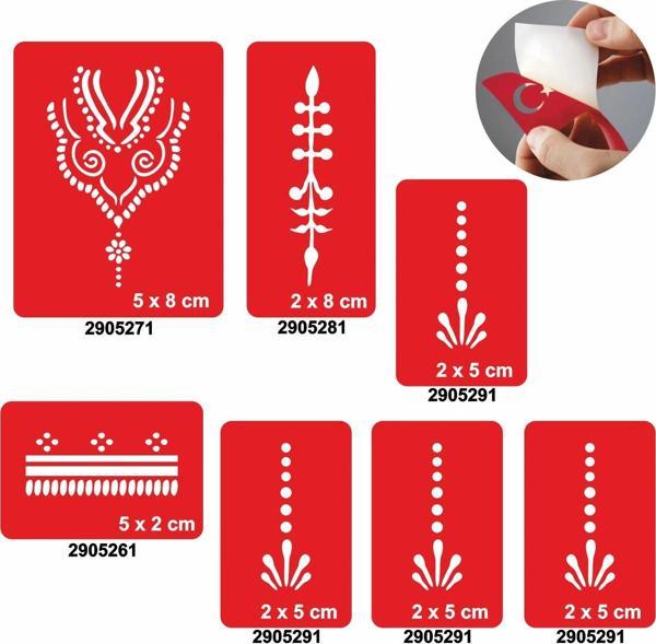 Çiçekli Kubbe 5'li Set Geçici Dövme Kına Şablonu - Image 1