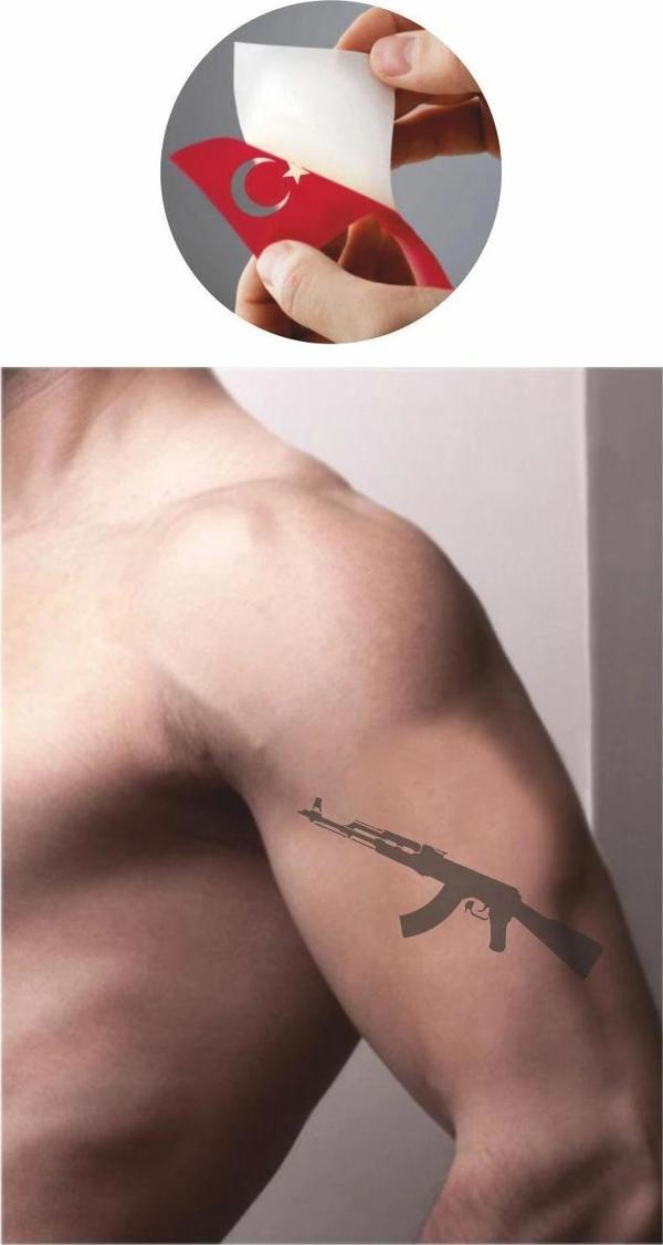 Saldırı Tüfeği Silah  Tattoo Geçici Dövme Şablonları Kına Kalıpları - Image 1