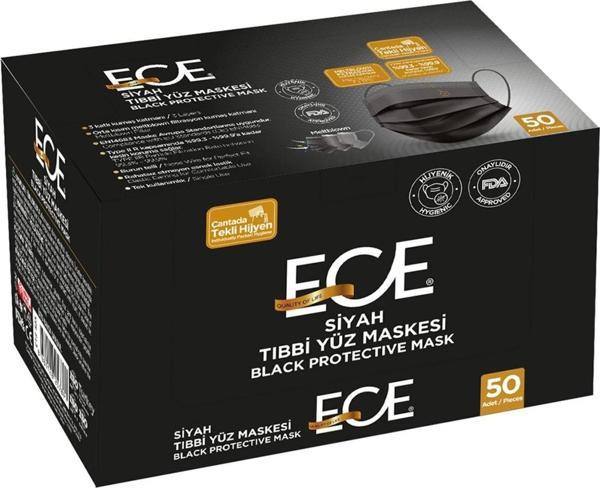 Ece 4 Katlı (Meltblown) Maske Lastilki (50 li) SİYAH - Image 1