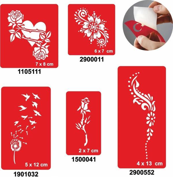 Gül Ve Kalp Modelleri 5'li Set Geçici Dövme Kına Şablonu - Image 1