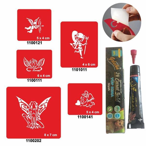 Melek ve Kanat Desenleri Kına ile Geçici Dövme Yapma Seti - Image 1