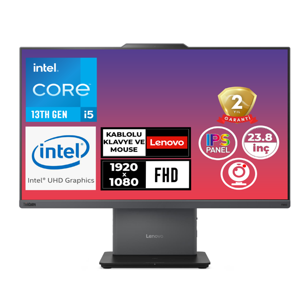 Lenovo ThinkCentre Neo 50A G5 i5-13420H 40GB 2TB SSD 23.8" FHD Freedos All In One PC 12SC002WTR 007 - Image 1