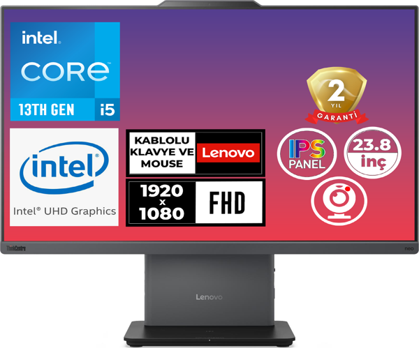 Lenovo ThinkCentre Neo 50A G5 i5-13420H 48GB 1TB SSD 23.8" FHD Freedos All In One PC 12SC002WTR 005 - Image 1