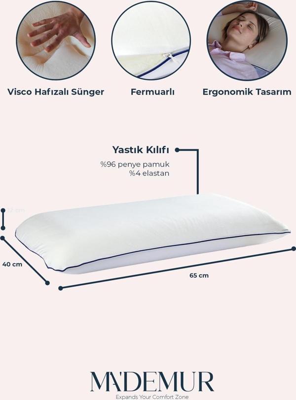 Ma'Demur Uzun Klasik Geniş Otel Yastık 70X40X11 Cm Visco Teknolojisi - Uyku Konforu Için Visco Yastık - Image 1