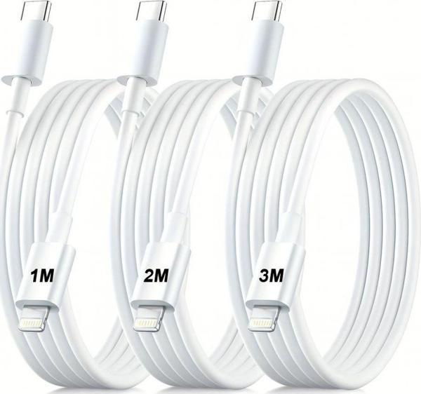 ScHitec 3 Paket 6A 100W Type-C to Lightning Hızlı Data ve Şarj Kablosu 1 Metre/  2 Metre / 3 Metre Beyaz SX112131 - Image 1