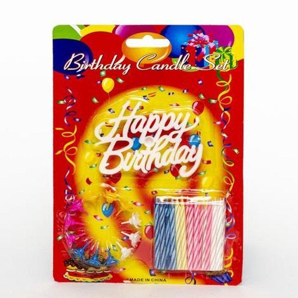 Rengarenk Mumlu Beyaz Happy Birthday Yazılı Doğum Günü Mumu 12 Adet - Image 1