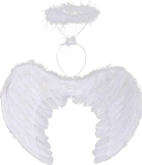 Beyaz Renkli Tüylü Bebek Melek Kanadı ve Tacı 30x45 cm - Image 1